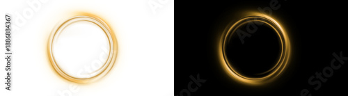 PNG image of Glowing golden abstract energy ring vortex forms a bright circular border element on transparent background