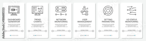 UI Development Digital Menu dashboard trend network user settings input output status website mobile app screens simple vektor flat design