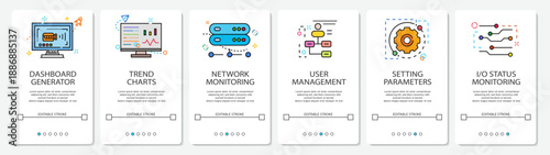 UI Development Digital Menu dashboard trend network user settings input output status website mobile app screens simple vektor flat design