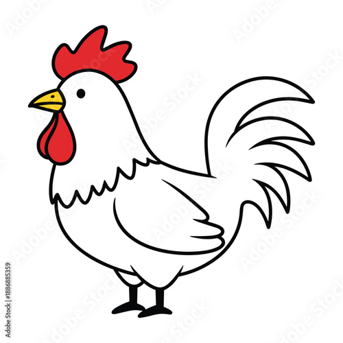 Cartoon white chicken with red comb