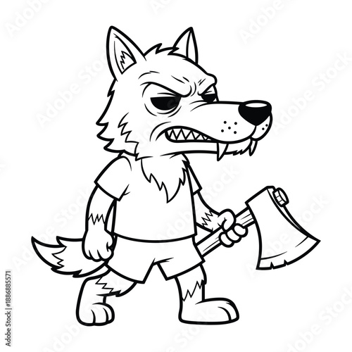 Cartoon werewolf character holding axe