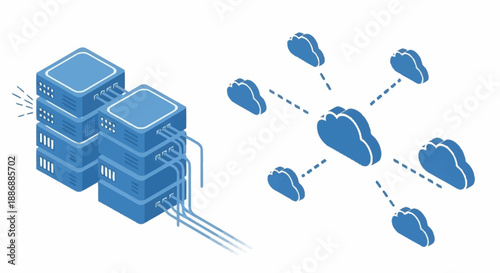 Cloud Computing Data Storage and Transfer Illustration.