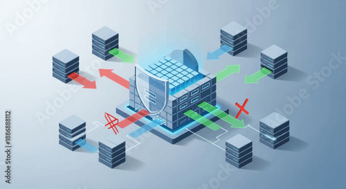 Centralized data hub with multiple server connections and data flow.