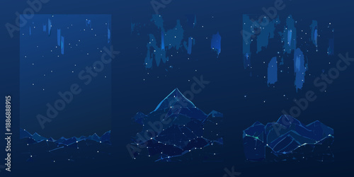 Abstract polygonal illustration of a dark blue underwater scene with icebergs