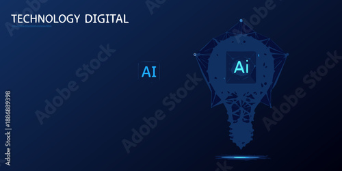 Abstract digital illustration of an ai lightbulb with polygonal design