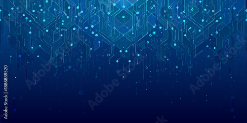 Bilde på lerret Abstract blue background featuring intricate digital circuitry and glowing conne