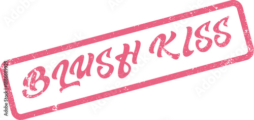 Delicate Pink Distressed Rubber Stamp with Blush Kiss Text Representing Tender Affection