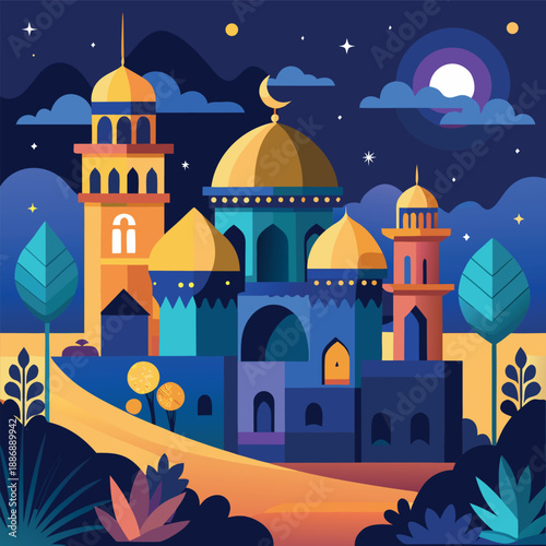 ramadan dark night with moon illustration