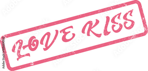 Textured pink rubber stamp featuring the charming phrase Love Kiss expressing tender affection and romantic intimacy