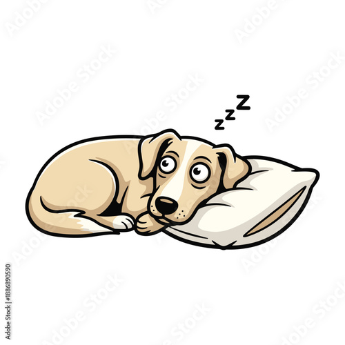 Dog sleeping on a pillow with zzz symbol