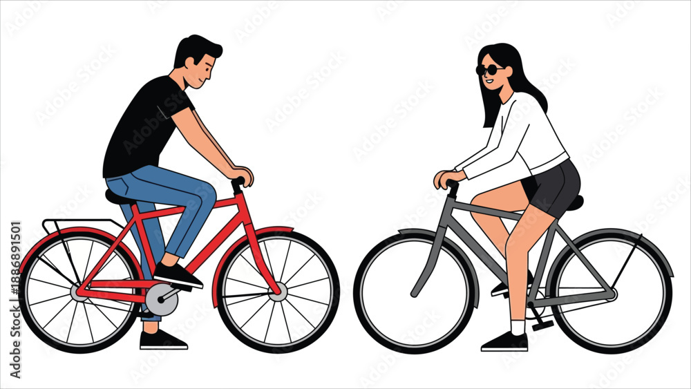 Fototapeta premium Young Couple Enjoying Bicycle Ride Together Illustration.eps