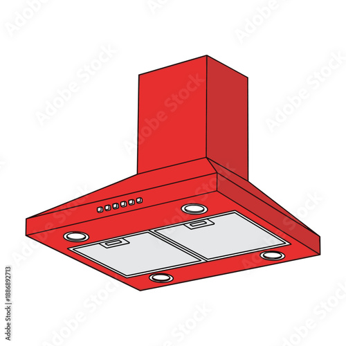 Red kitchen range hood with modern design and sleek features