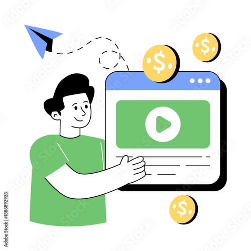 Conceptual flat design illustration of video earnings 