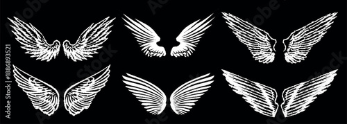 Grunge angel wings. street art style drawing. brush drawn elements. Can be used as bird, devil or creature wings. Symbol of freewill peace and heaven.