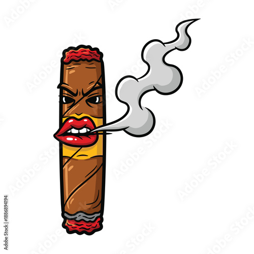 Fotografie Cigar with angry face smoking illustration
