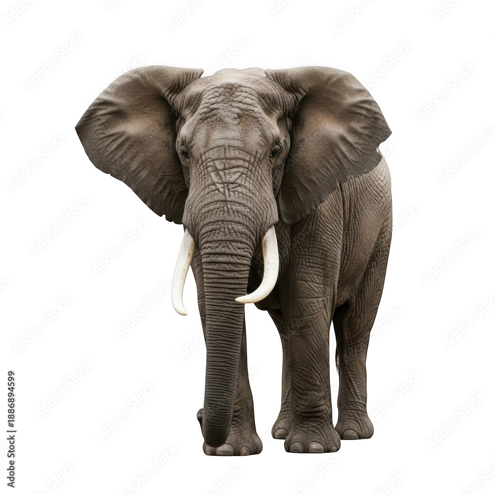 Fototapeta premium Majestic african elephant standing tall against a white background isolated on transparent background