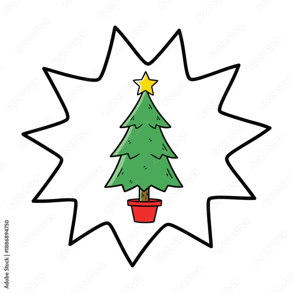 Obraz premium Simple cartoon christmas tree with yellow star on top