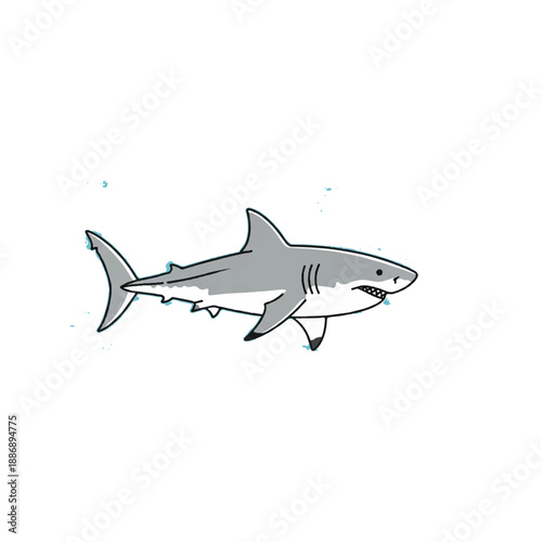 Stylized Hand-Drawn Great White Shark Swimming