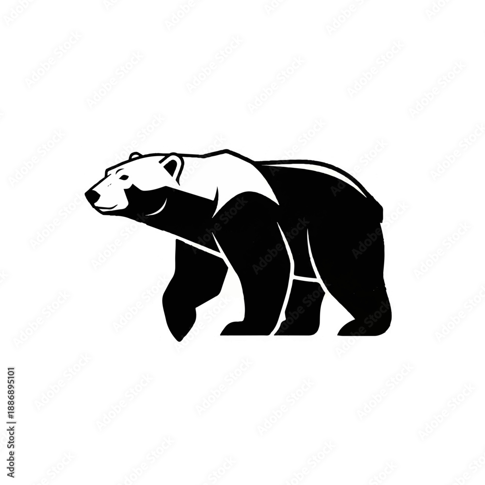 Fototapeta premium Black and White Bear Silhouette Icon