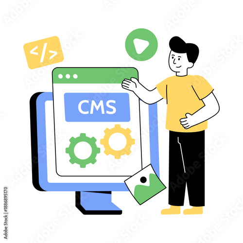 Conceptual flat design illustration of content management system 
