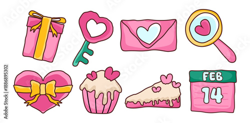 Cut Happy Valentines Day design bundle, Love cartoon romance sticker element collection, Valentines poster graphic, Valentines day vector set, Valentines day design, Hand drawn vector illustration