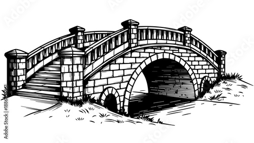 Classic stone bridge with intricate decorative pillars and arch design