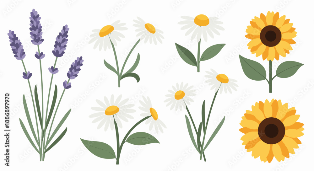 Naklejka premium A bouquet of bright yellow flowers with fresh green leaves in a natural spring style