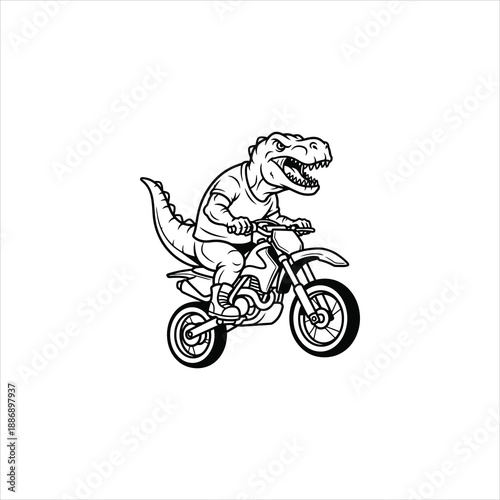 Tyrannosaurus Riding Dirt Bike Cartoon Vector Illustration