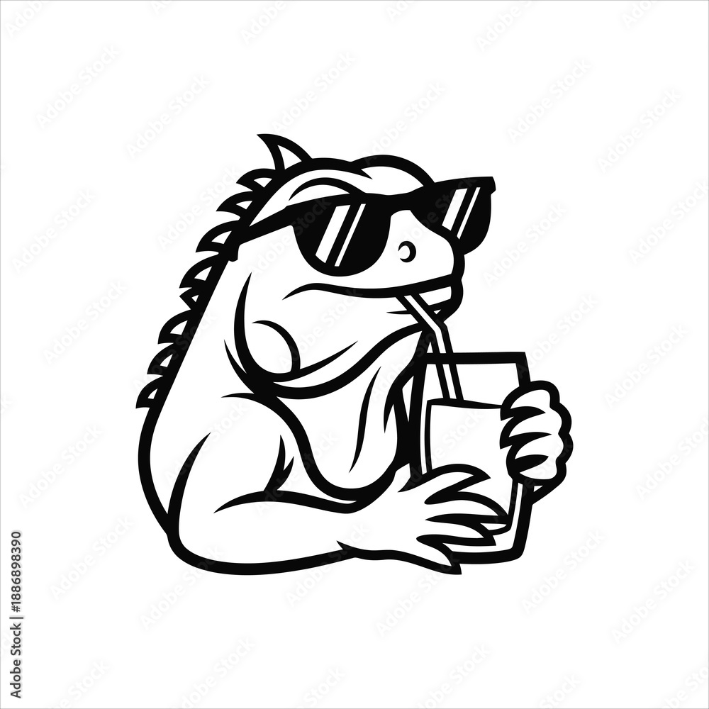 Obraz premium Cool Lizard Drinking Juice with Sunglasses Cartoon Vector Illustration