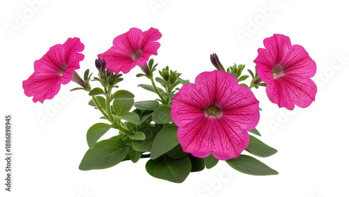 Foto Isolated petunia plant with bright pink flowers, fresh green leaves, vibrant blo