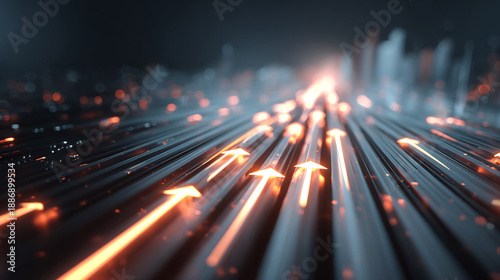 Abstract data stream with glowing arrows