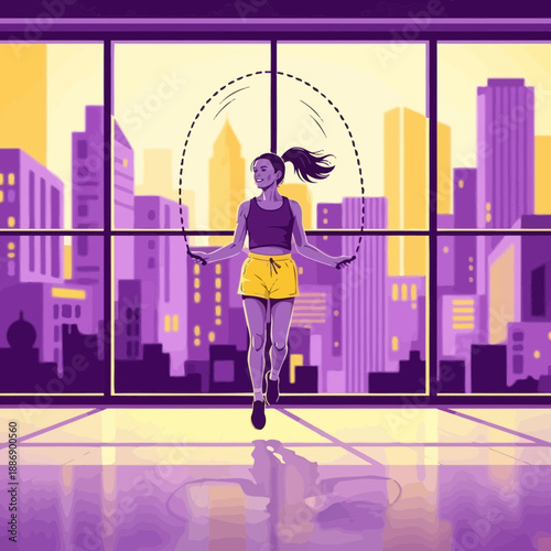 Fitness Jump Rope in Modern Office With Cityscape Background Illustration.png
