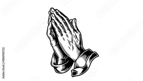 Black and white illustration of hands in prayer position