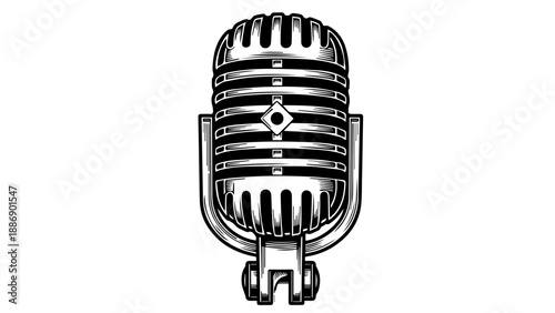 Vintage black and white microphone with stand
