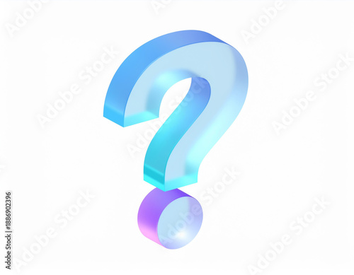 Wallpaper Mural Isometric matte‑glass 3D question mark in a blue‑to‑purple gradient with a glossy translucent finish on a white background, symbolizing inquiry, curiosity, help, and information search. Torontodigital.ca