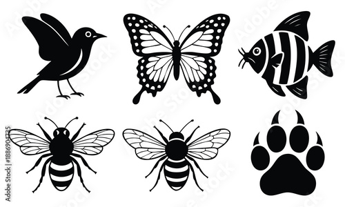 Wildlife set bundle earth day silhouette animal and insect collection