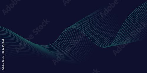 Dark blue, Green abstract banner background with glowing geometric lines. Navy blue gradient shiny lines pattern Futuristic technology web background for Science, cover, website, header, brochure