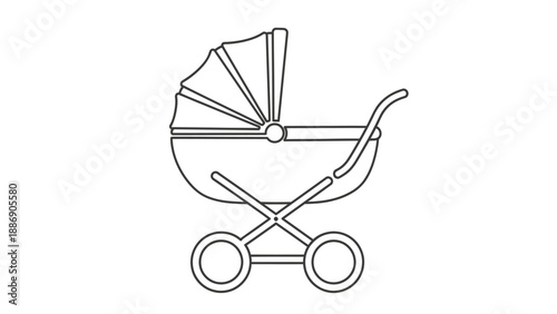 Baby Stroller Illustration Simple Line Art.