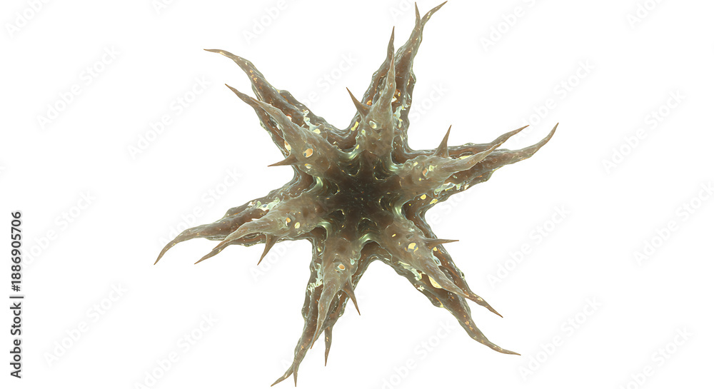 Obraz premium Detailed 3D Illustration of a Macrophage Cell: Highlighting Its Irregular Surface, Intricate Texture, and Role in the Immune System for Engulfing and Digesting Pathogens and Debris