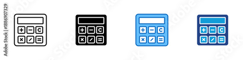 Calculator Multiple Style Icon Design Vector - Calculator interface with math symbols, representing computation, arithmetic operations, and numerical problem solving