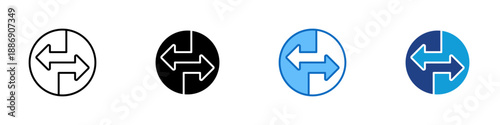 Data Exchange Multiple Style Icon Design Vector - Bidirectional arrows inside a circle, representing data exchange, information flow, and system integration