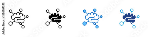 Mindmap Multiple Style Icon Design Vector - Brain connected with branching nodes, representing mind mapping, idea organization, and creative thinking
