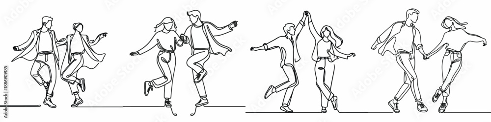 Fototapeta premium line art of a couple dancing happily together