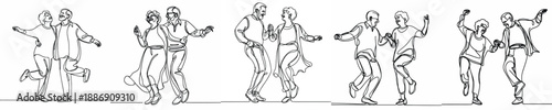 line art of a old couple dancing happily together