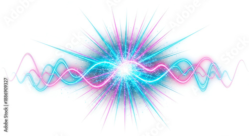 Dynamic Neon Light Burst Effect with Glowing Particles and Rays