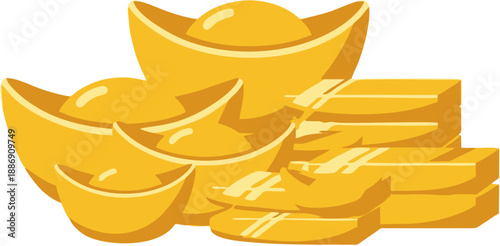 Golden bars and ingots pile.