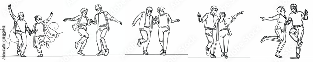 Fototapeta premium line art of a old couple dancing happily together