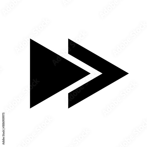 黒のダブル三角形早送りアイコン 高速再生・スキップ操作向けシンプルUIベクター素材/Black Double Triangle Fast Forward Icon for Skip and Speed Playback Simple UI Vector Illustration