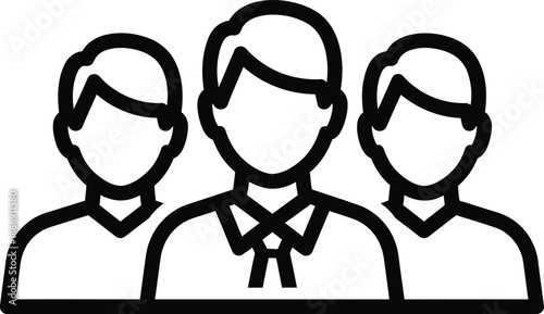 Simple line drawing of three faceless people side by side