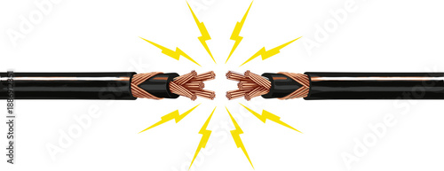 electric, cable, wire, electricity, power, energy, lightning, spark, electrical, connection, copper, insulation, vector, illustration, industry, technology, danger, concept, background